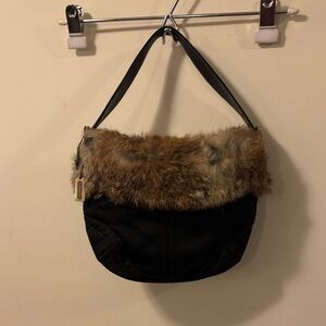 Coach Vintage  Rabbit Fur Trim Black Shoulder Bag Rare! Mint Condition!